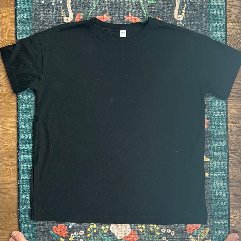 Old Navy Black Oversized Tee with Vented Hem, Size Large